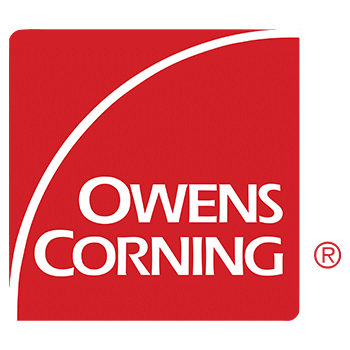 A red and white logo for owens corning.